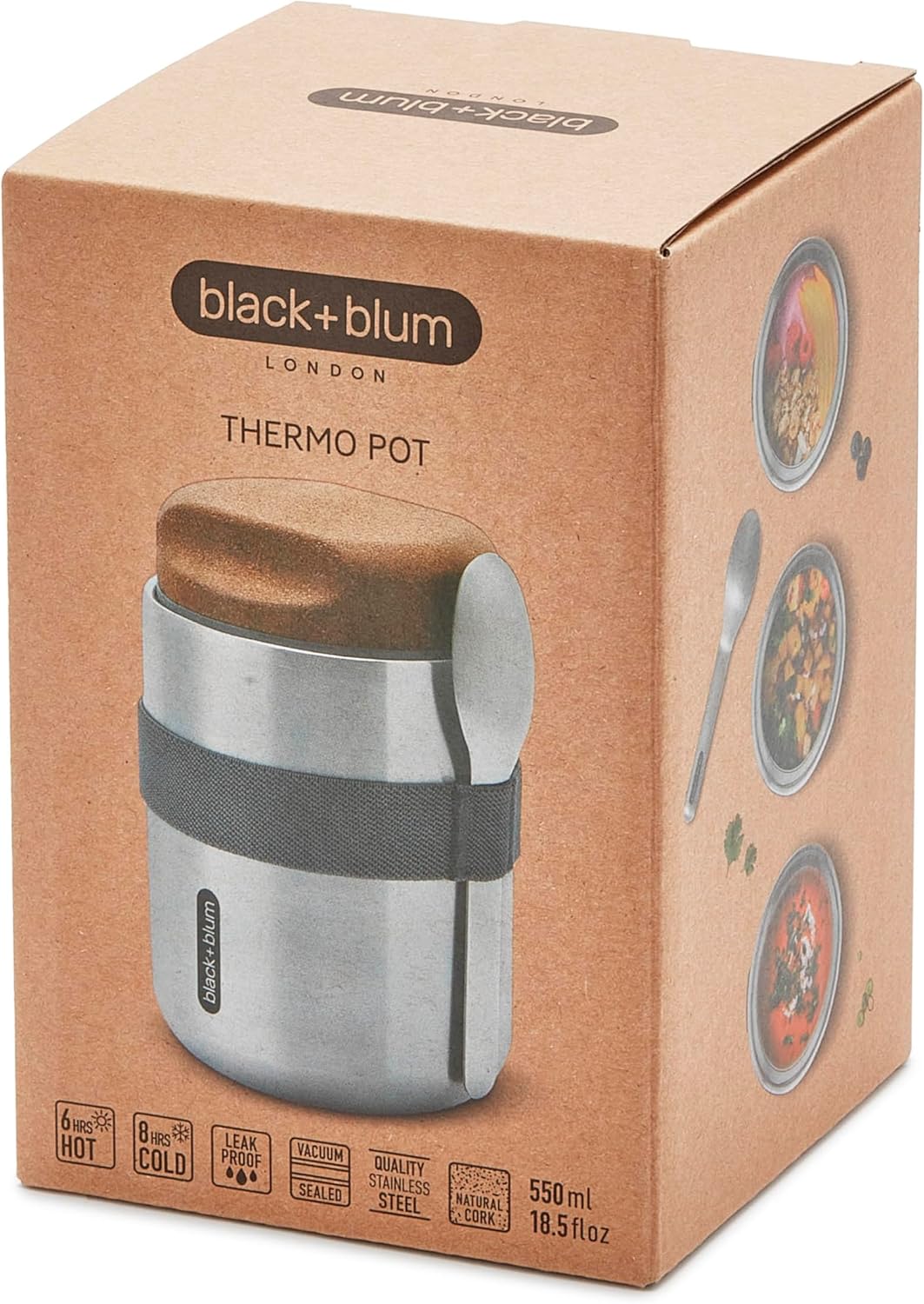 BLACK + BLUM Edelstahl Thermo Topf 550ml | Thermobehälter für Essen | 6h warm & 8h kalt | Auslaufsic