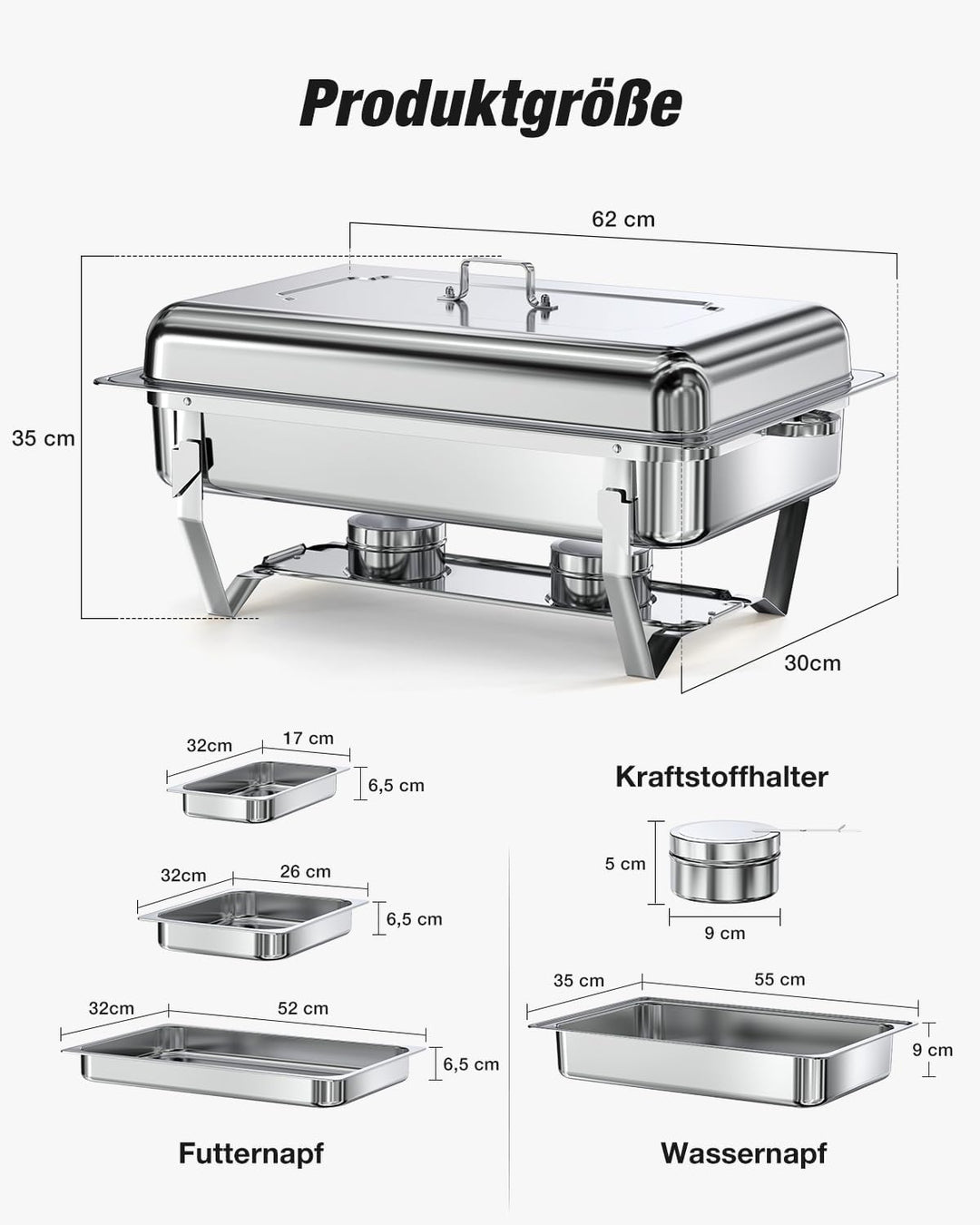 WARMOUNTS Chafing Dish Buffet Set 9L, Edelstahl Speisenwärmer für Catering, Hochglanzpoliert, Klappb