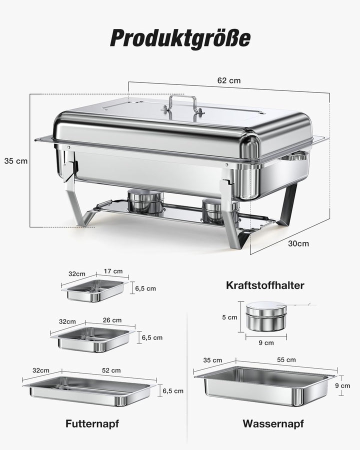 WARMOUNTS Chafing Dish Buffet Set 9L, Edelstahl Speisenwärmer für Catering, Hochglanzpoliert, Klappb