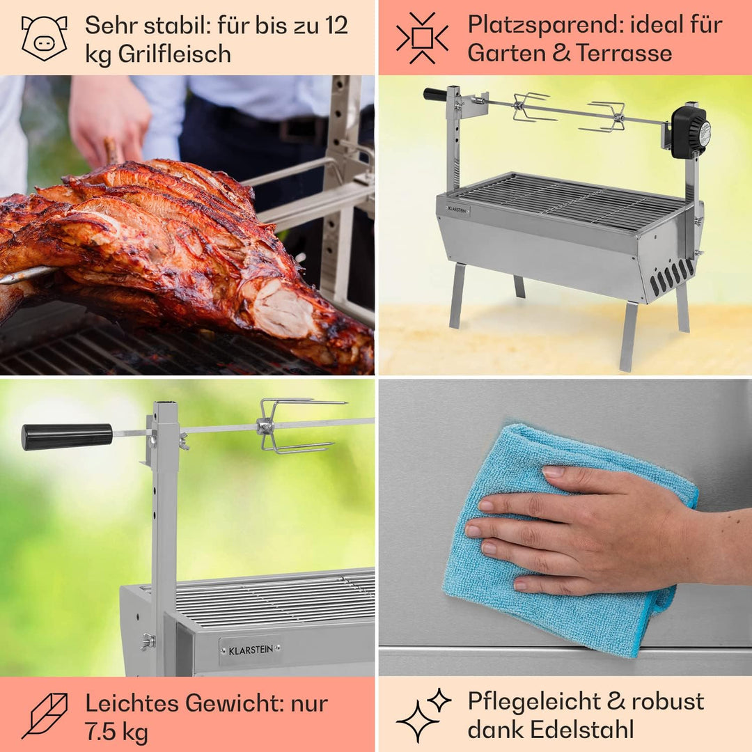 Klarstein 2-in-1 Rotisserie Grill mit Motor, Mini, mit Drehspiess, Elektrischer Spiessgrill für Hähn