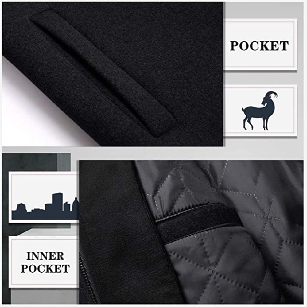 Luckyone Wintermantel Herren Mantel Slim Fit Lang Wollmantel Business Mantel mit Stehkragen Herren W