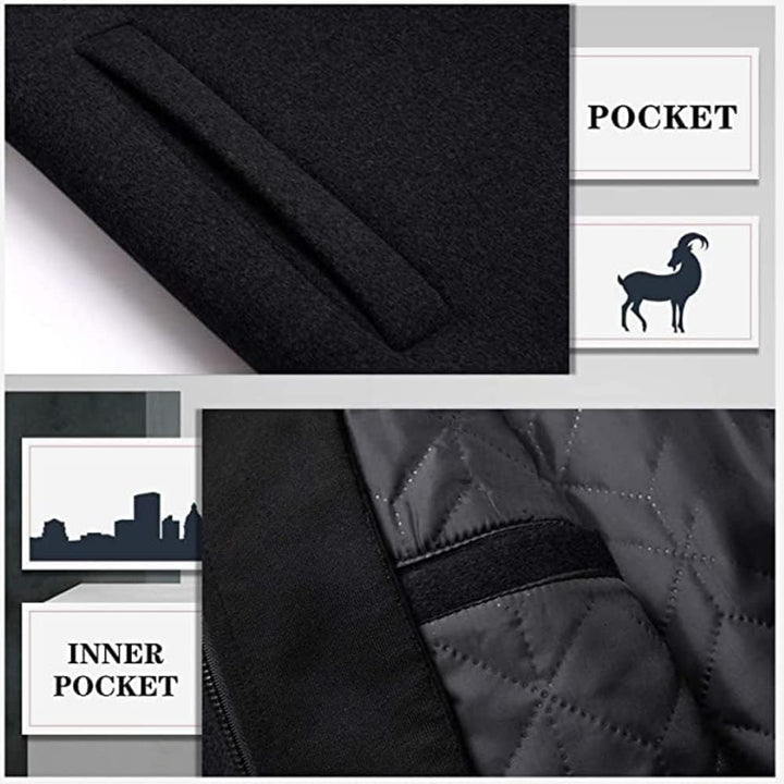 Luckyone Wintermantel Herren Mantel Slim Fit Lang Wollmantel Business Mantel mit Stehkragen Herren W