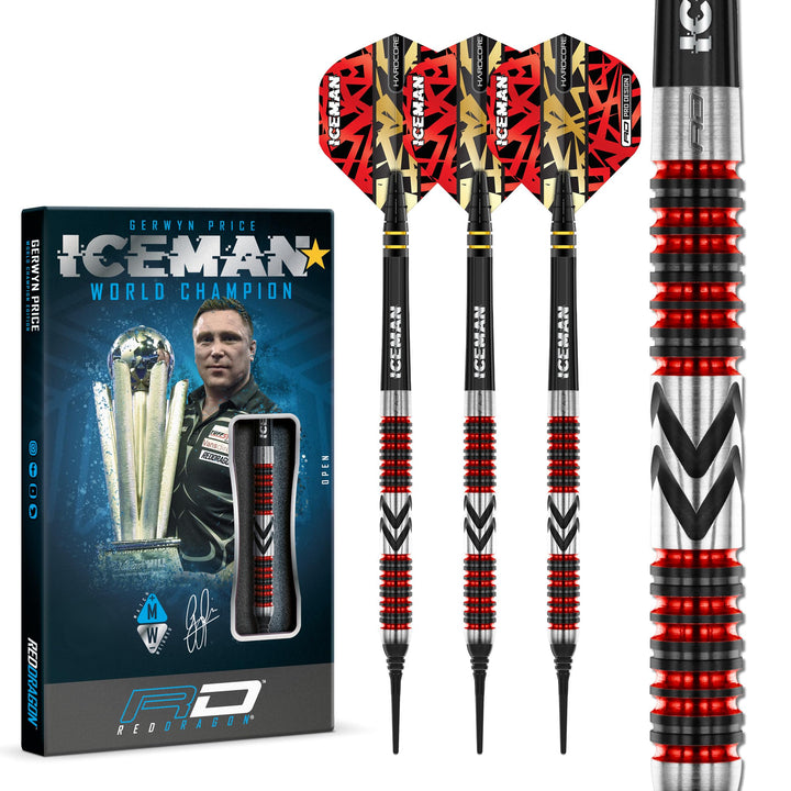 RED DRAGON Gerwyn Price Iceman Firebird Premium Wolfram Darts Set mit Flüge und Stielen 18.0 Gramm,