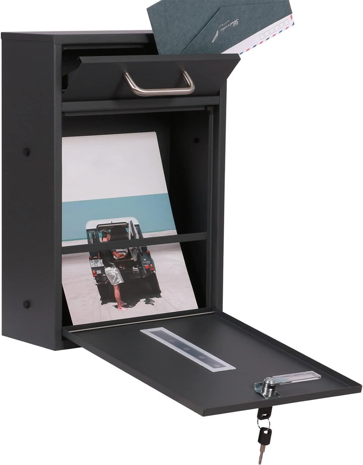 Briefkasten V51 in Anthrazit Postkasten abschliessbarer Wandbriefkasten mit Sichtfenstern Box, Anthr