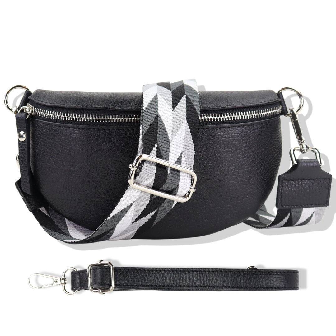 Blade Bauchtasche Damen Echtleder, stylische Gürteltasche Damen mit 2 gemusterten und Leder abnehmba