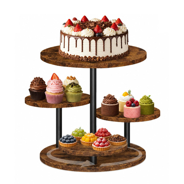 4-Etagen Kuchenständer aus Holz, 360° Tortenplatte Drehbar für Cupcakes, Donuts & Desserts,Kekse, Sü