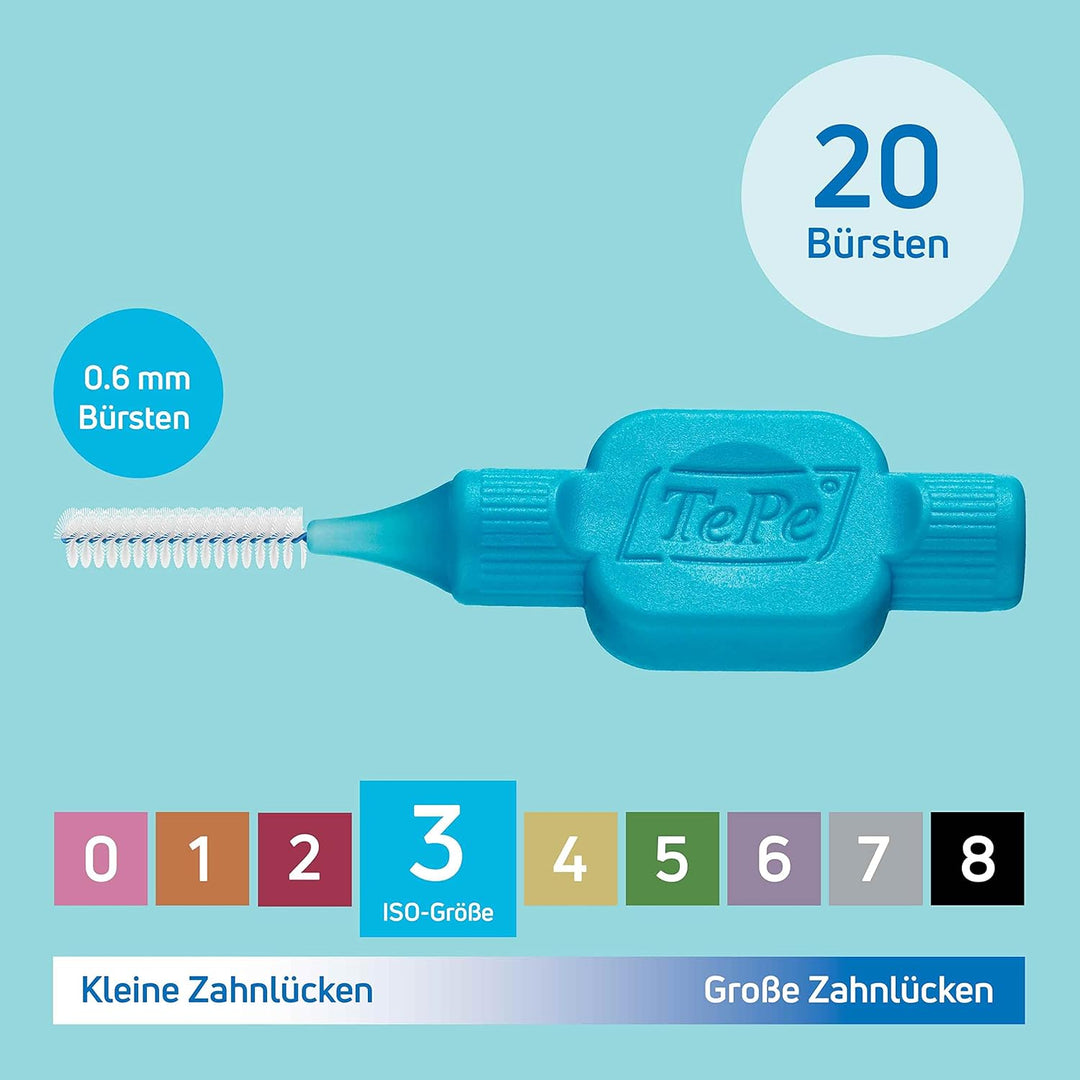 TePe Interdentalbürste, Original, Blau, 0,6 mm/ISO 3, 20 Stk., Plaque-Entfernung, effiziente Reinigu