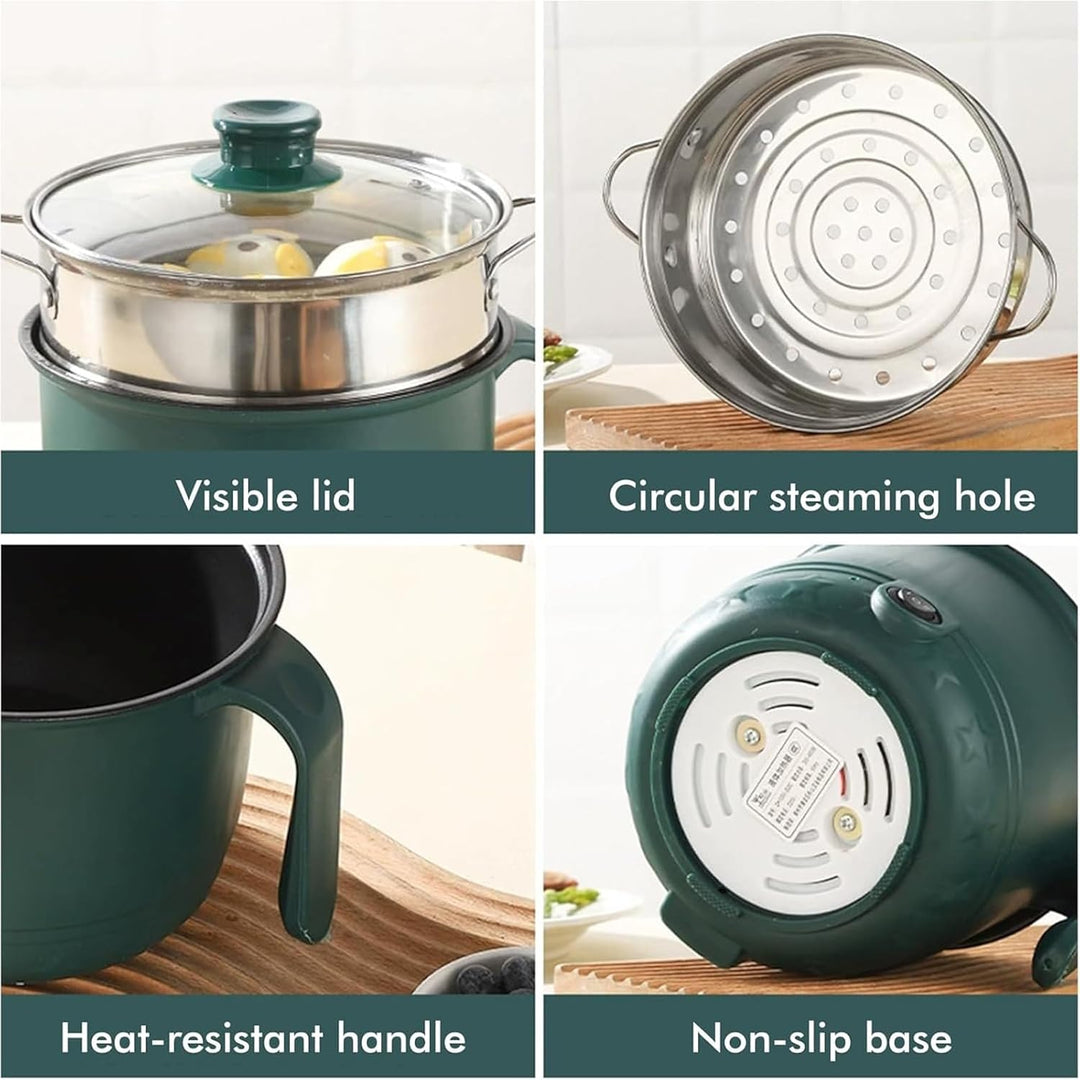 Elektrische Hot Pot Topf mit Dampfgarer, 1.5L Kleiner Elektrischer Kochtopf, 220V Mini Antihaft Mult
