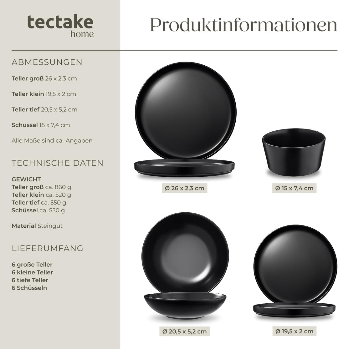 tectake® Küchenstarterset 6 Personen, Steingut Geschirr Set, Teller, 4 Töpfe 2 Pfannen rostfreies Al