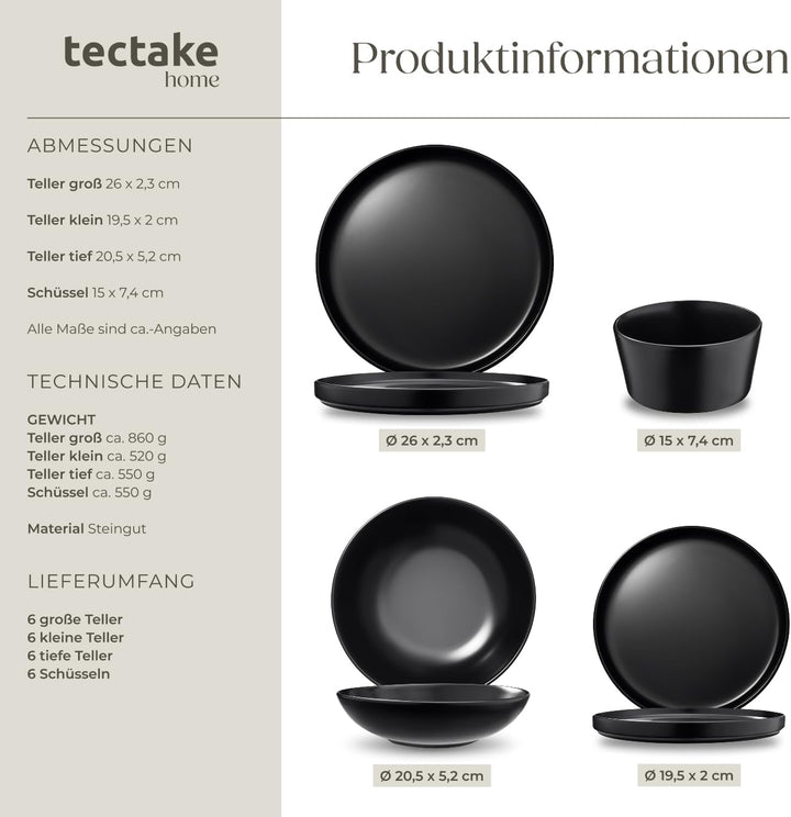 tectake® Küchenstarterset 6 Personen, Steingut Geschirr Set, Teller, 4 Töpfe 2 Pfannen rostfreies Al