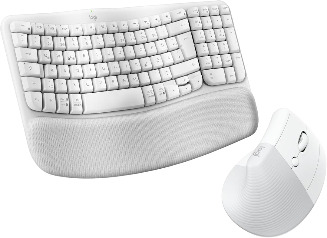 Logitech Wave Keys und Lift vertikale Maus – Ergonomisches Bundle – kabellose Tastatur mit gepolster