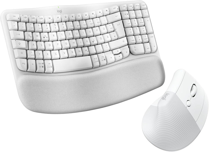 Logitech Wave Keys und Lift vertikale Maus – Ergonomisches Bundle – kabellose Tastatur mit gepolster