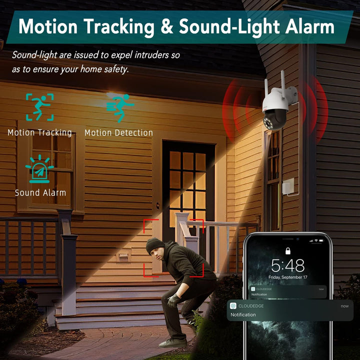 DEKCO Überwachungskamera Aussen WLAN, 350°/90° Schwenkbar WLAN Kamera Outdoor, 1080P Überwachungskam
