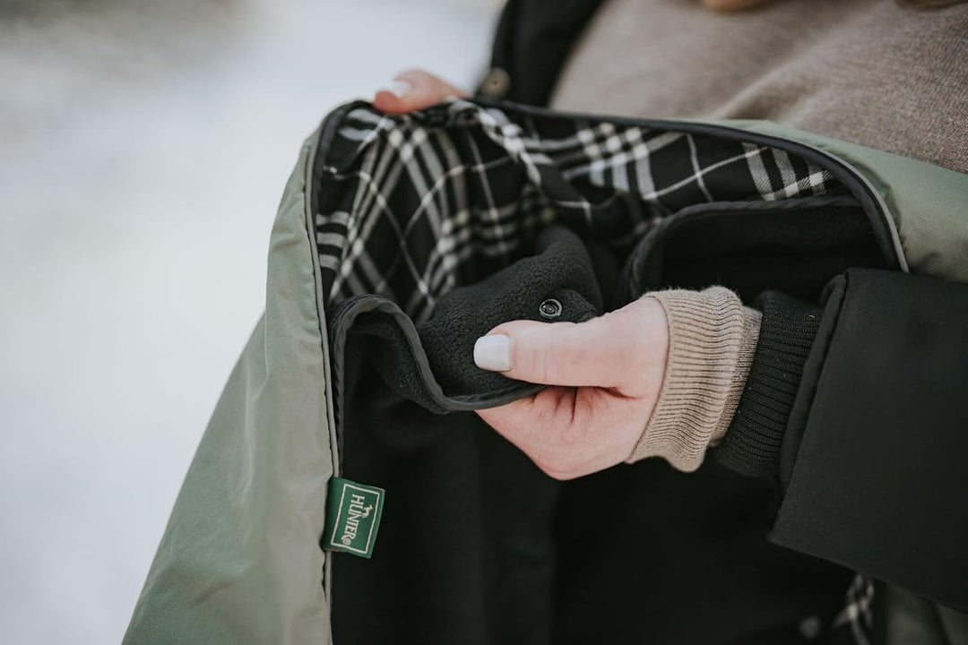 HUNTER Hundemantel Uppsala, Farbe: Khaki, 2in1 Design mit herausknüpfbarem Innenfutter, wasserabweis
