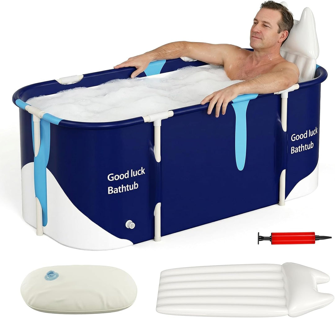 Faltbare Badewanne für Erwachsene, 5-lagige wärmeisolierte Oxford Stoff Badewanne mit Stützgestell,