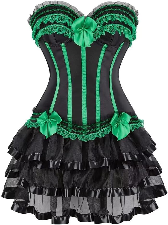 Corsagenkleid Corsage Bustier sexy Streifen Spitze Kleider Korsett Gothic Rock Damen Dress Burlesque