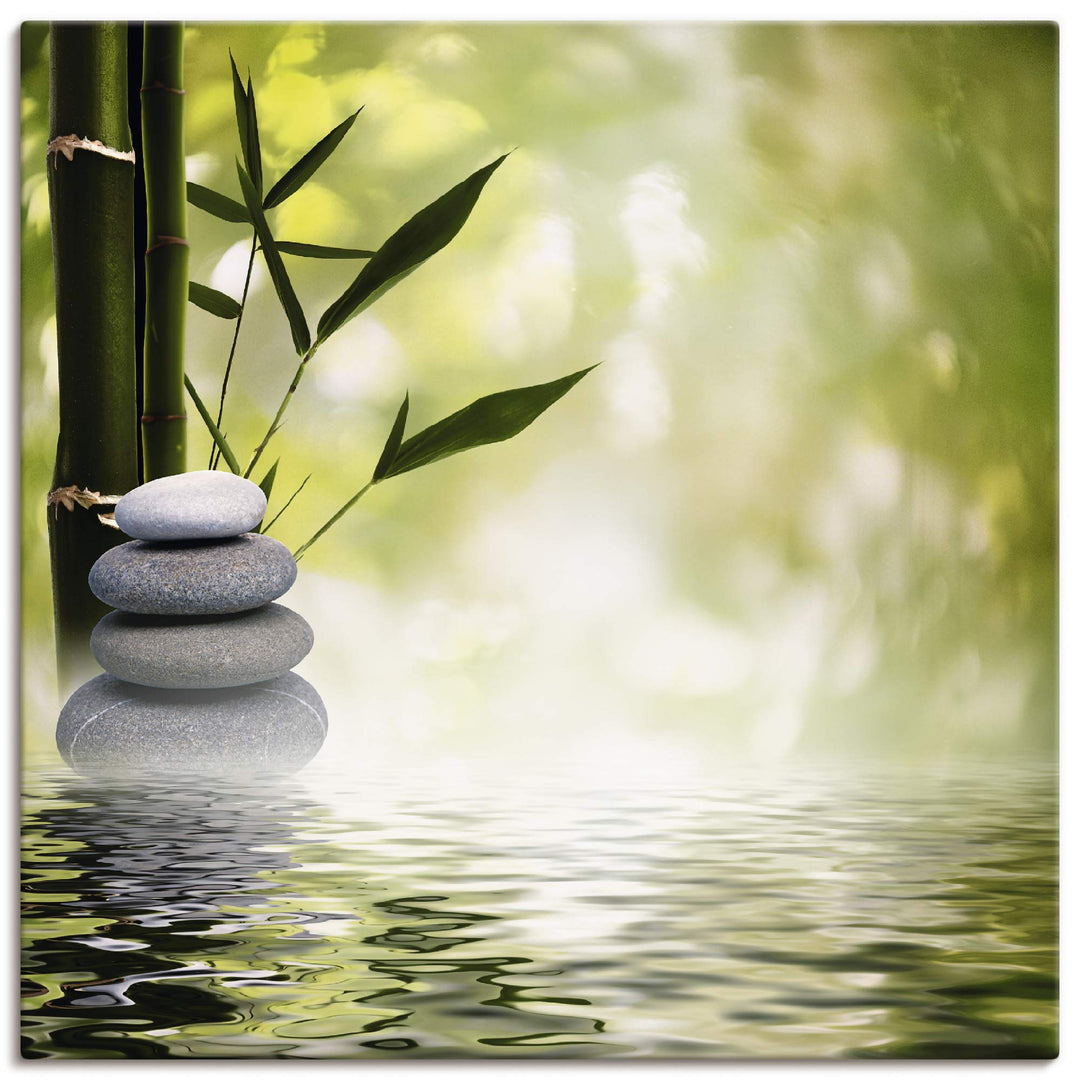 ARTland Leinwandbilder Wandbild Bild Leinwand 70x70 cm Asien Zen Wellness Spa Wasser Bambus Steine G