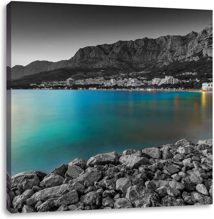 Pixxprint Strand in Makarska Kroatien als Leinwandbild/Grösse: 70x70 cm/Wandbild/Kunstdruck/fertig b