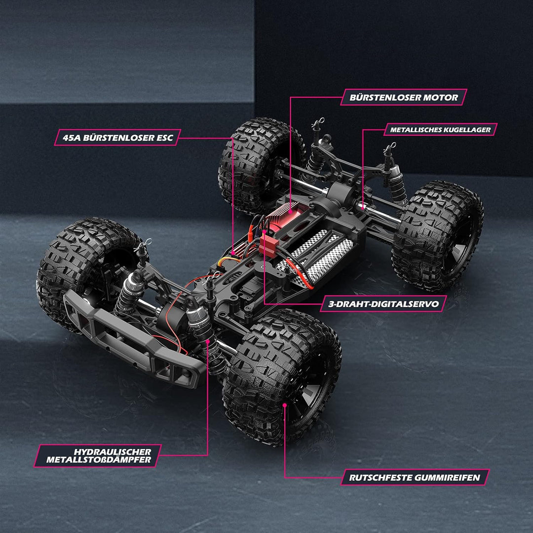 DEERC 200E Ferngesteuertes Auto mit Bürstenloser Motor, 4WD 1:10 RC Car Geländewagen Offroad mit 2 A