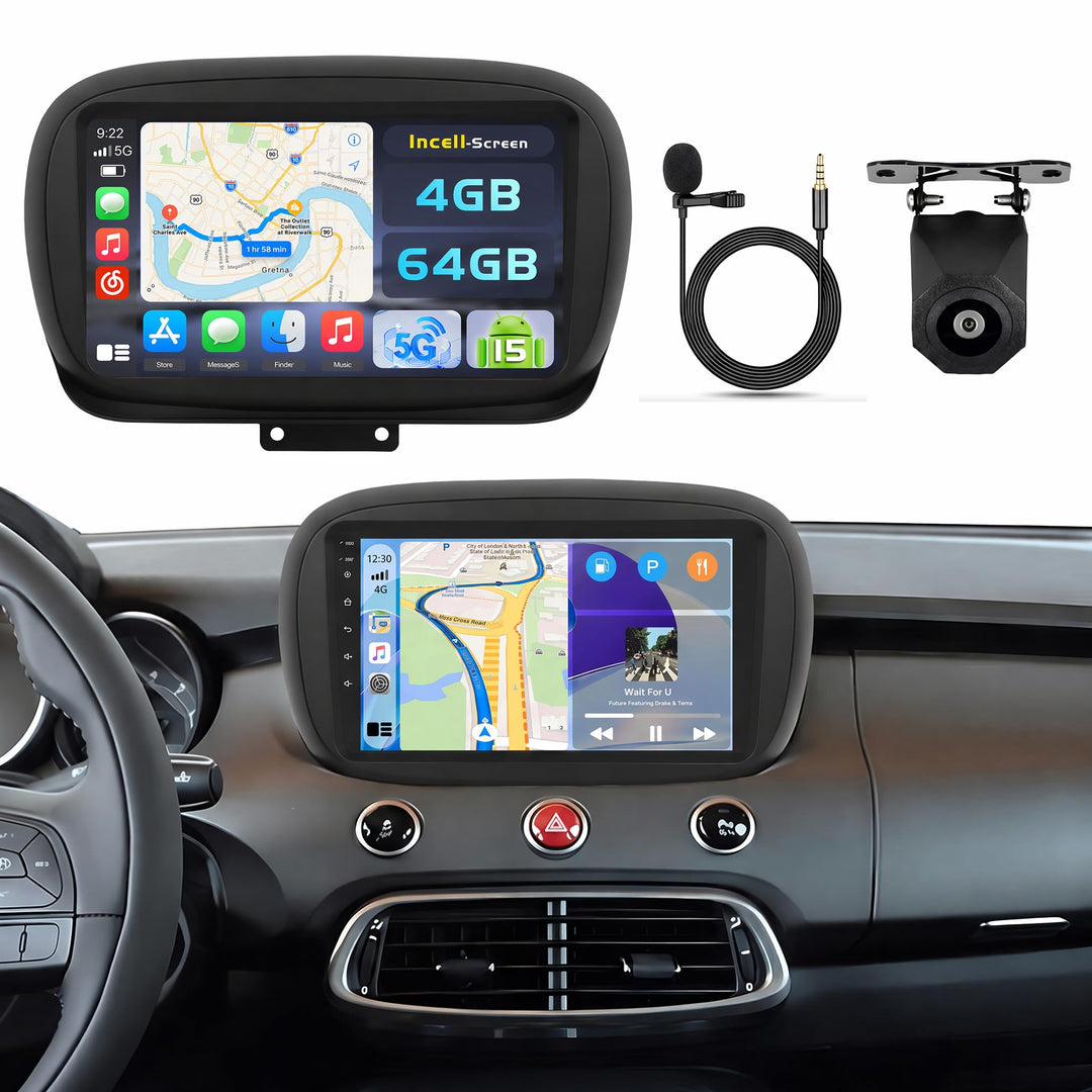 Hikity Android 15 4+64G Autoradio für FIAT 500X 2014-2020 mit 9 Zoll Incell Touchscreen, Autoradio 2
