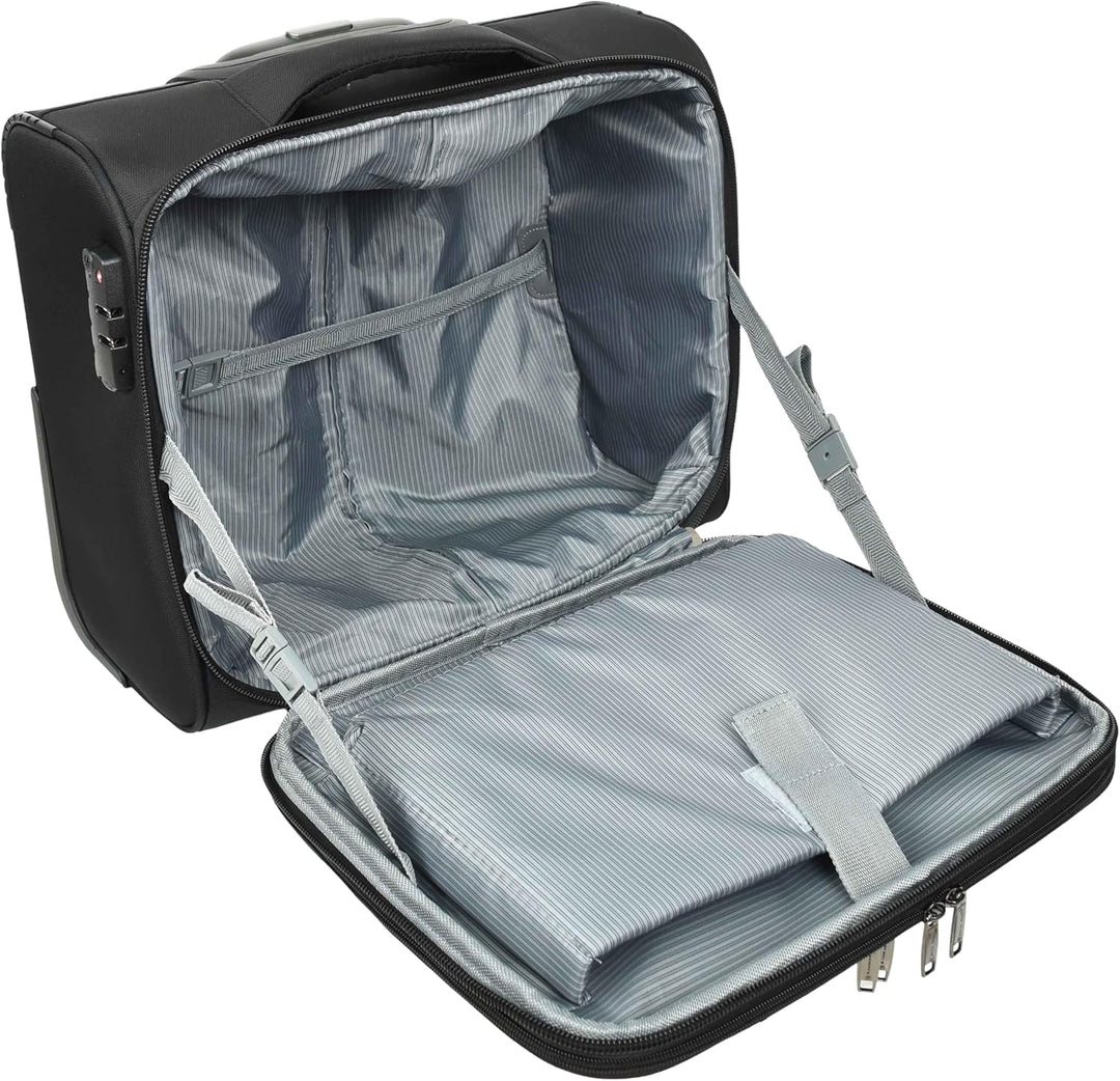 House of Leather Pilotenkoffer Business Organizer Büro Reisetasche 2 Rollen Trolley Kabine Schwarz S