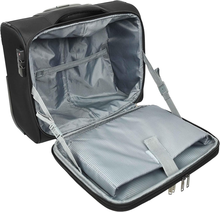 House of Leather Pilotenkoffer Business Organizer Büro Reisetasche 2 Rollen Trolley Kabine Schwarz S