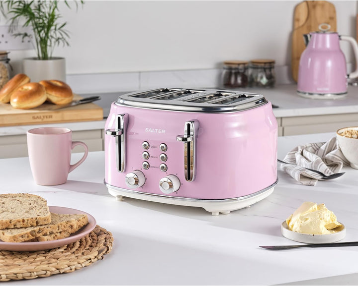 Salter Retro Toaster 4 Scheiben – Breite Schlitze, 6 Bräunungsgrad, Auftauen, Aufwärmen, Abbrechen F