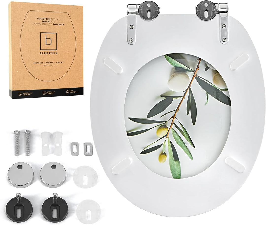 Benkstein Toilettendeckel mit Absenkautomatik Soft Grey – antibakterieller WC Sitz – Quick-Release z