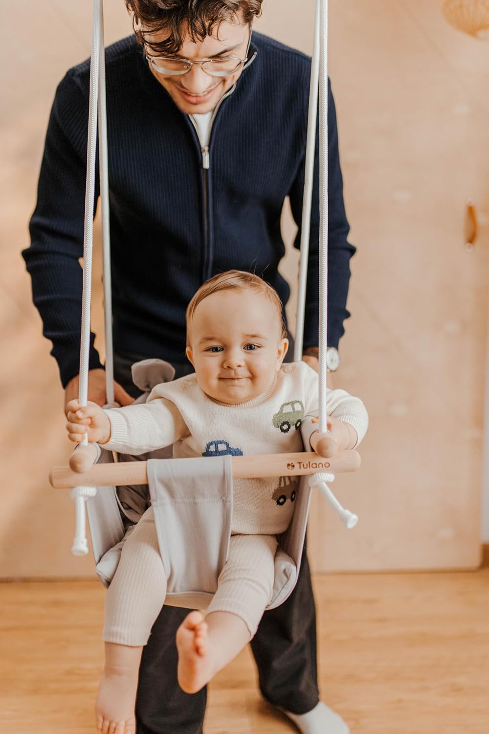 TULANO Hop 30 Biege | Bär Babyschaukel Kinderschaukel Kleinkindschaukel Kindergartenschaukel Set | I