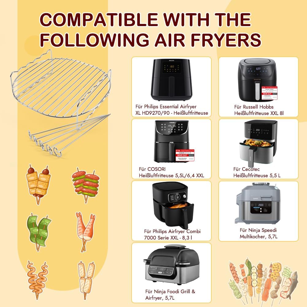 BYKITCHEN Airfryer xxl Zubehör für Philips 6,2L / COSORI 5,5L, Heissluftfritteuse Zubehör Passt für