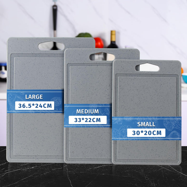 DIFULI Schneidebrett Set 3-teilig Granitoptik, 100% Rutschfeste Aufkleber und Saftkanal, BPA-Free, m