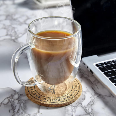 350ml Kaffeeglas Latte Macchiato Gläser mit Henkel, 4-Stück Teeglas Doppelwandige Gläser, Borosilika