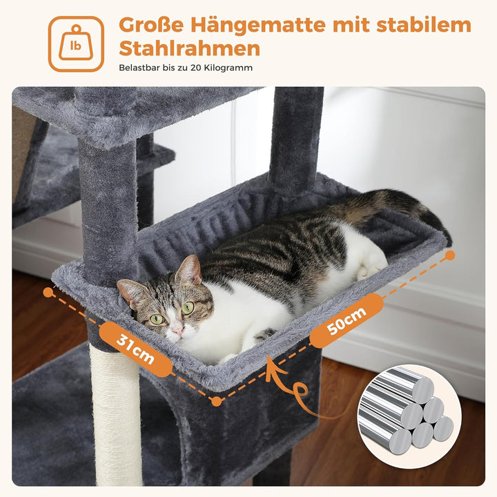PETEPELA 180cm Kratzbaum gross, Multi-Level Katzenbaum für grosse Katzen, mit 6 Sisalsäule, 2 Kratzb
