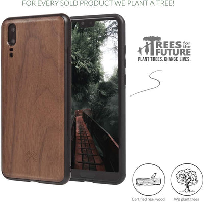 Woodcessories - Hülle Kompatibel Mit Huawei P20 Aus Echtem Holz - EcoBump Case (Walnuss)