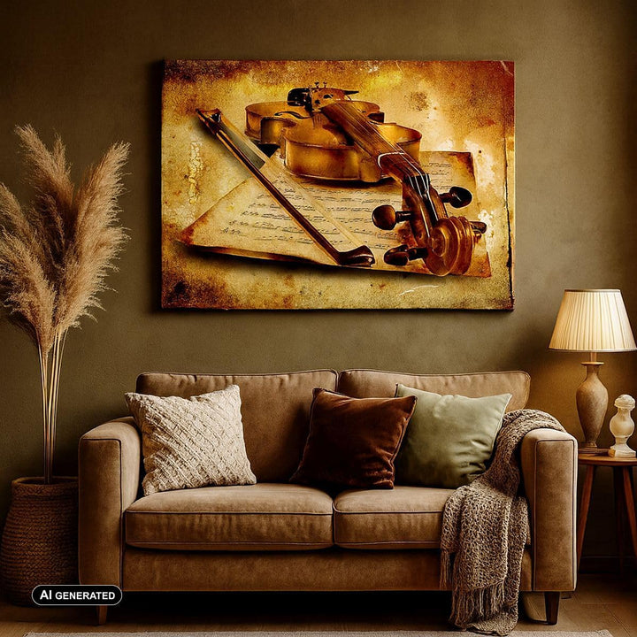 Bilder auf Leinwand Violine Instrument Notizen Leinwandbild 70x50cm Wandbilder Dekoration Wohnzimmer