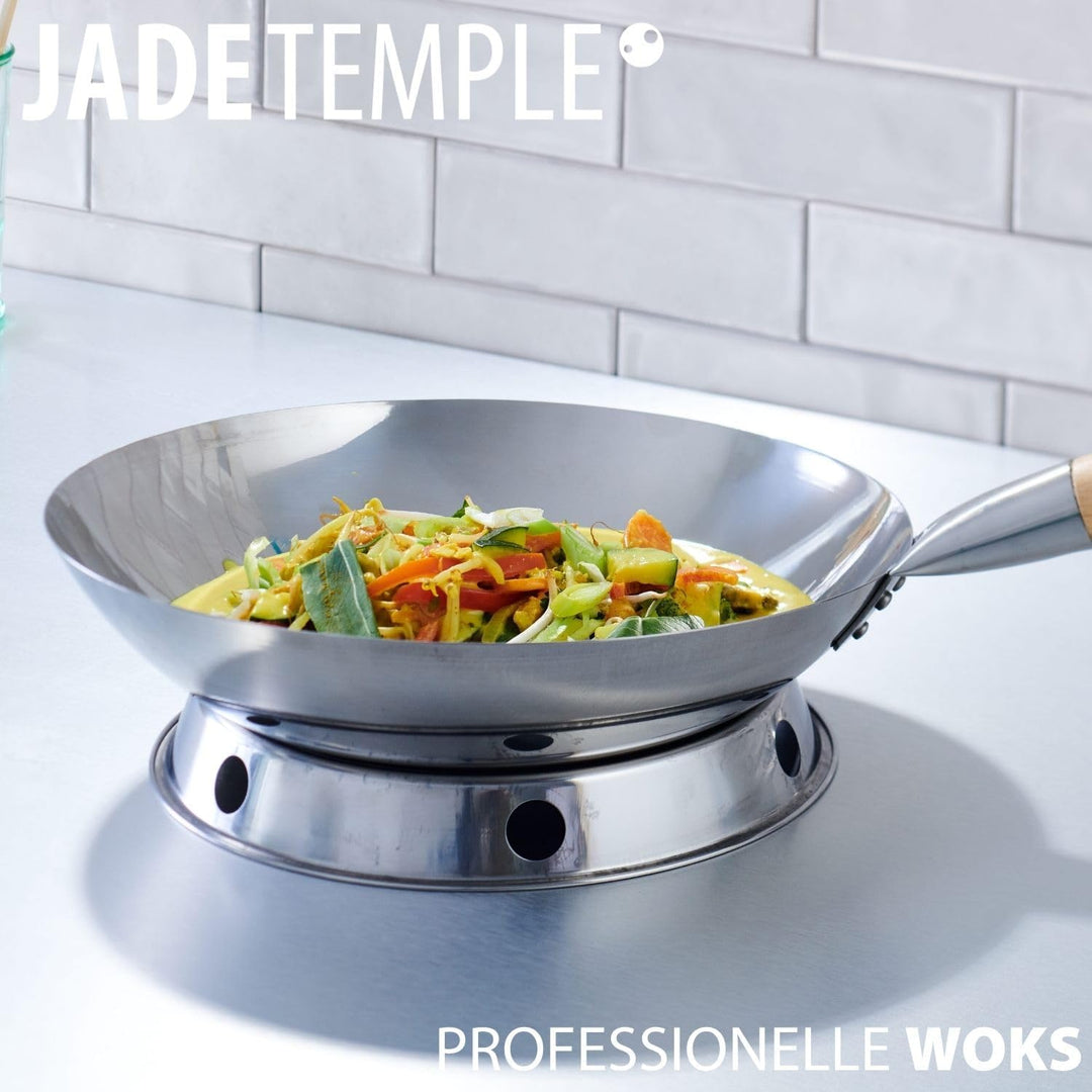 JADE TEMPLE Edelstahl Wok, runder Boden, D: 35 cm, Silber