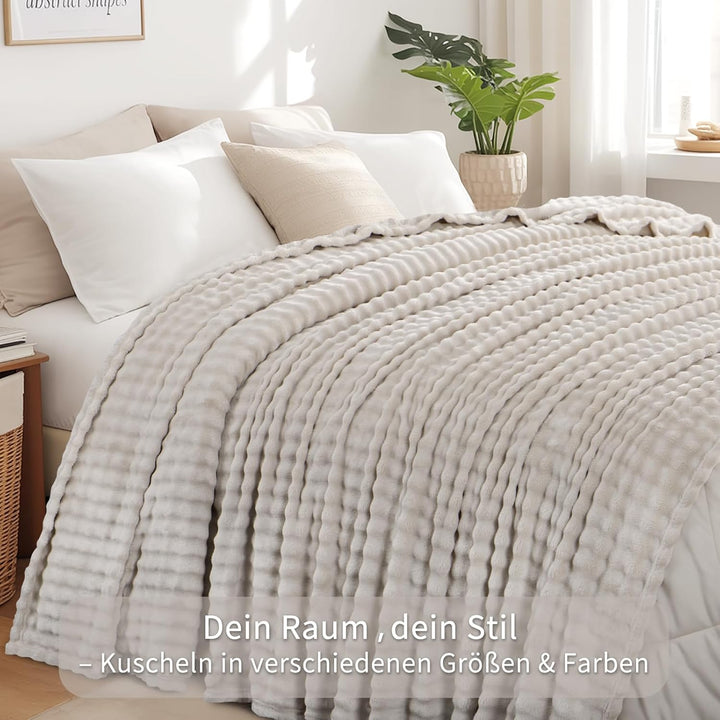 RUIKASI Bubble Decke Kuscheldecke Flauschig Beige - 220x240cm XXL Sofadecke & Couchdecke aus Plüsch,