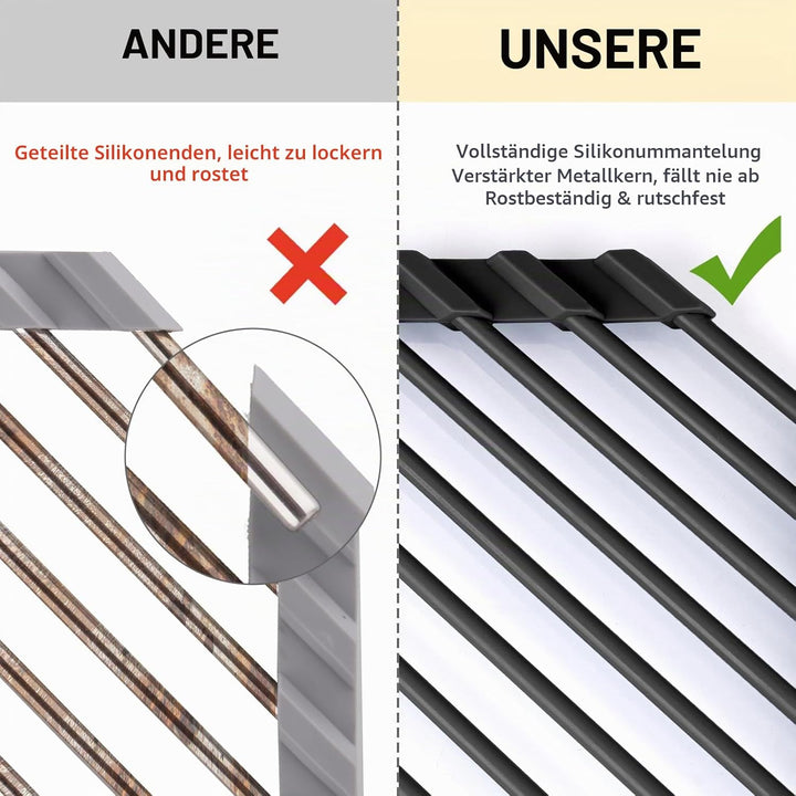 Tomorotec Kleines dreieckiges aufrollbares Abtropfgestell mit Silikonbeschichtung, Edelstahlrahmen f
