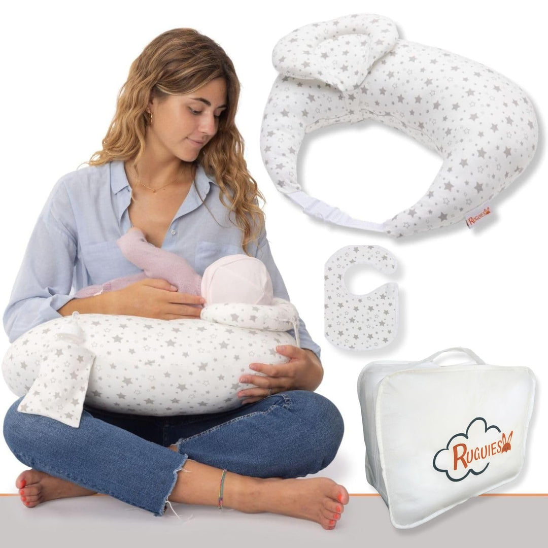 Stillkissen mit Gurt für Neugeborene - Stillhörnchen Ergonomisch gegen Reflux &amp; Koliken - Baby Lager