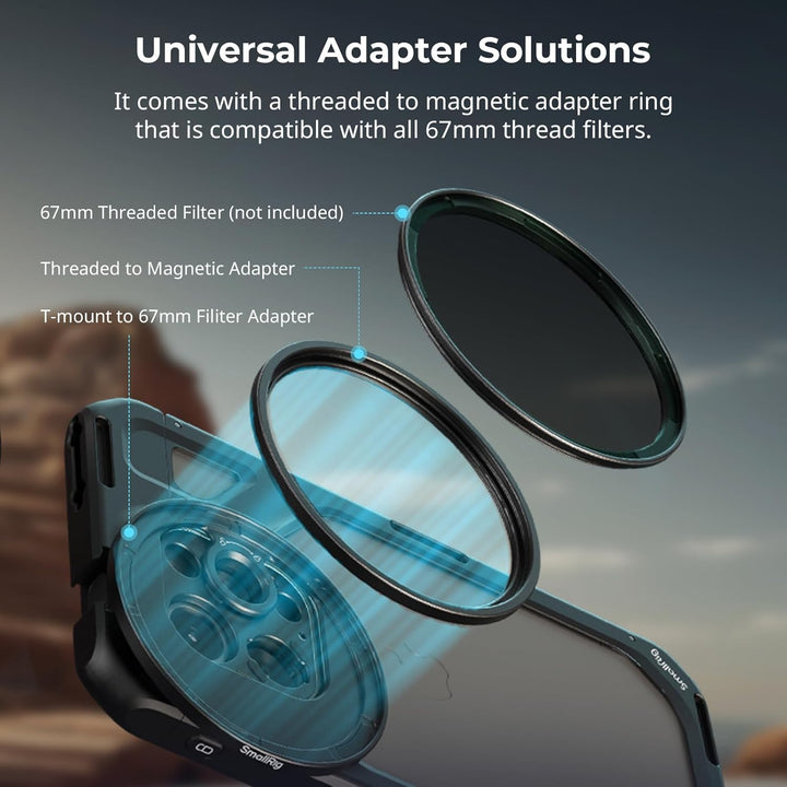 SMALLRIG Magnetischer T-Mount auf 67 mm Ansteckbarer Filteradapter, Verwendung mit SMALLRIG T-Mount