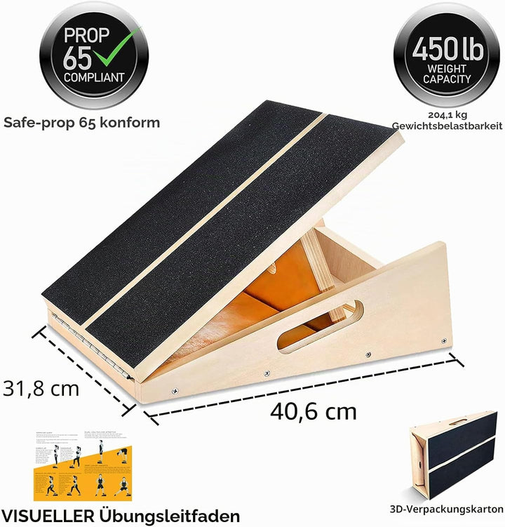 Professionelles Schrägbrett aus Holz, verstellbares Neigungsbrett und Wadendehner, Stretch-Brett - e