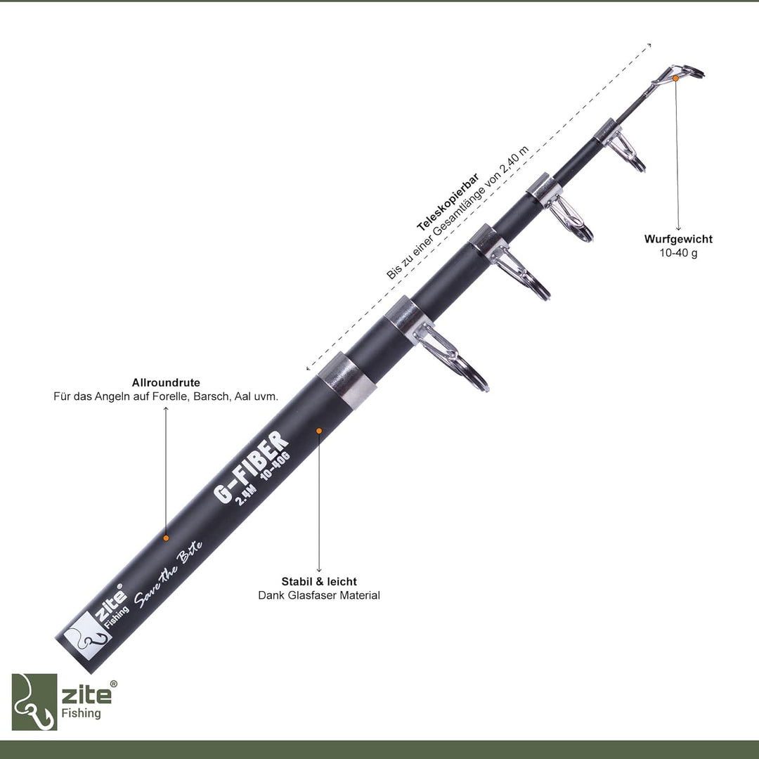 Zite Fishing Angelset Forelle - Forellen Combo Teleskop-Rute 2,40m &amp; Angel-Rolle mit Schnur bespult