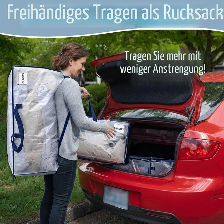VENO 87 Liter extra grosse Umzugstaschen mit Rucksackgurten, Umzugshelfer, starke Griffe und Reissve