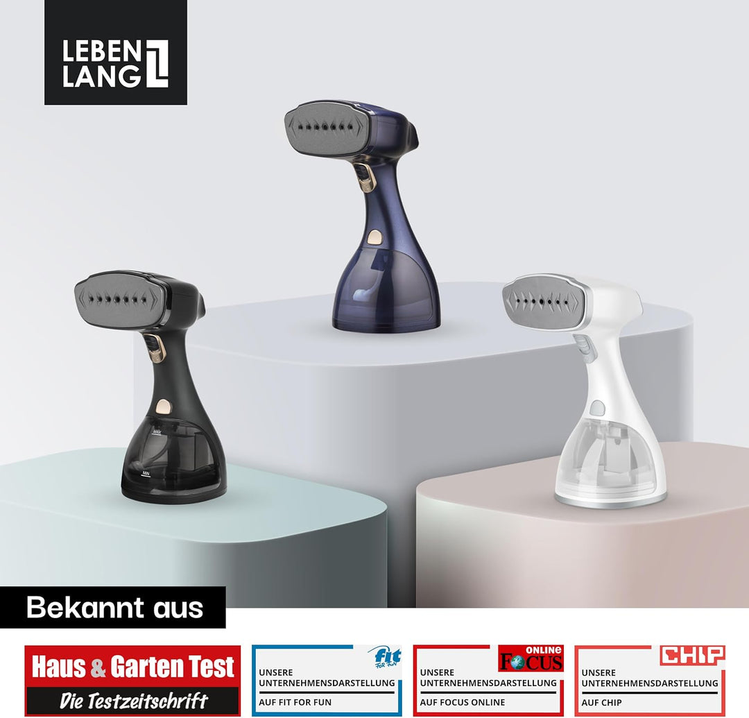 LEBENLANG Steamer Dampfglätter (1500W, 300ml, Quick & Go Automatik) LCD Hand Dampfbürste Dampfglätte