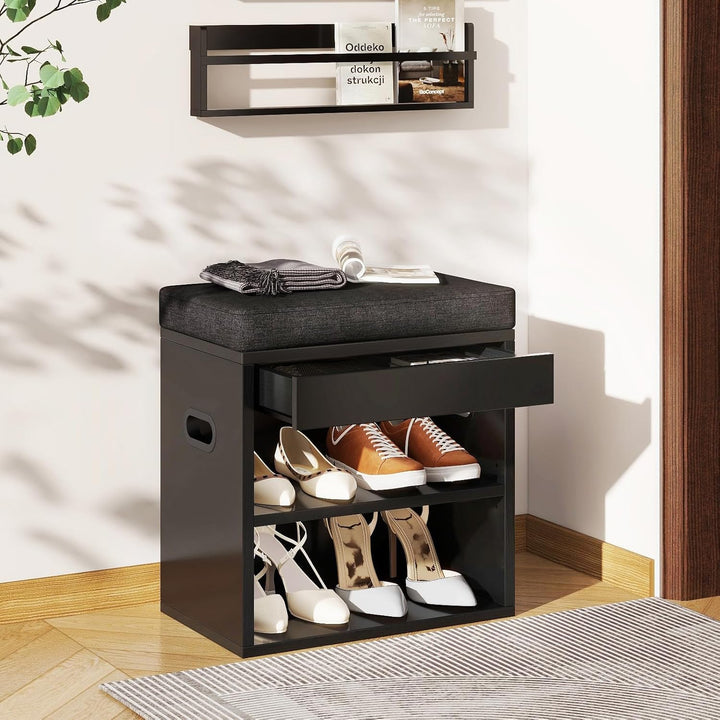 YMYNY Schuhbank mit Sitzfläche und Schublade, 2-Stufig Schuhschrank mit sitzbank, Schuhregal Klein m