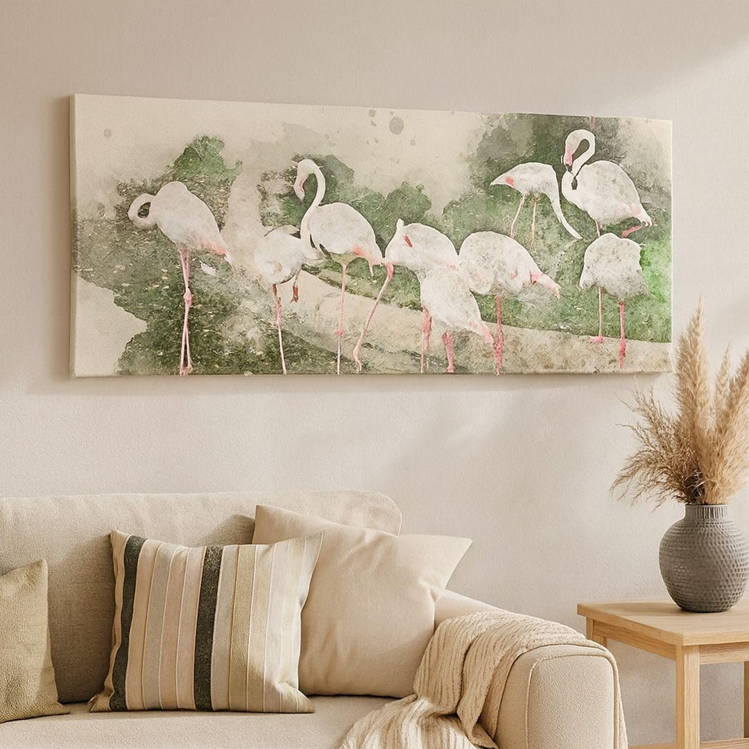 Wandbilder Dekoration Wohnzimmer Flamingo Vogel Wasser Panorama Bilder auf Leinwand 120x50cm Leinwan