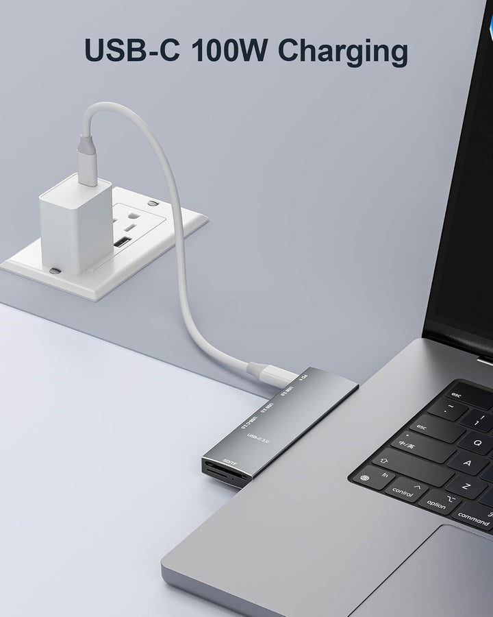 USB Hub for MacBook, USB-C Hub 7-in-2, for Thunderbolt 4 Port, 4K 60Hz HDMI, 2 USB C, 2 USB A Data P