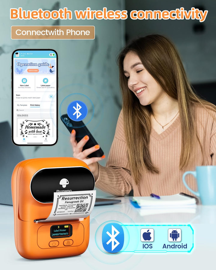 Phomemo M110 Bluetooth Etikettendrucker Etikettiergerät,Tragbarer Beschriftungsgerät Selbstklebend L