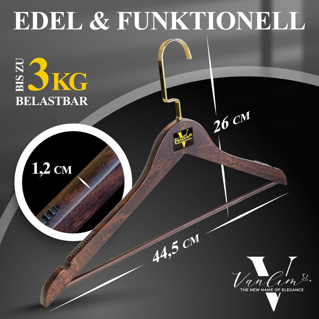 Vanlim Premium Kleiderbügel aus Lotusholz – Extra Stabil, Platzsparend & rutschfest – Elegante Holz-