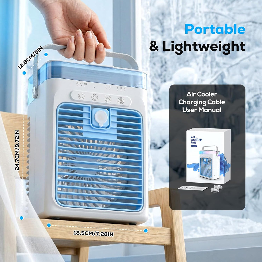 Tragbares Klimagerät, 3-in-1 Verdunstungskühler mit 3 Geschwindigkeiten &amp; 2 Nebelmodi, 1000ml Mini K